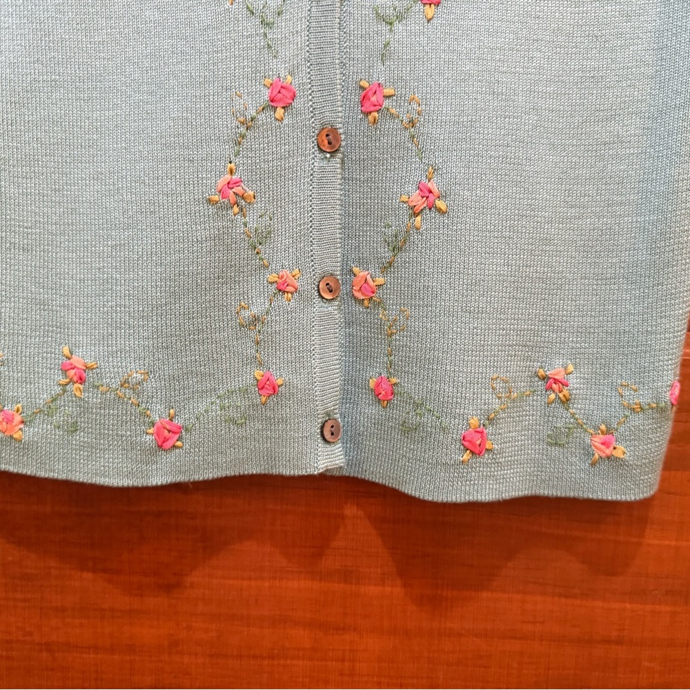 Ann Taylor Blue Knit Cardigan with Floral Embroidery - Picture 5 of 8